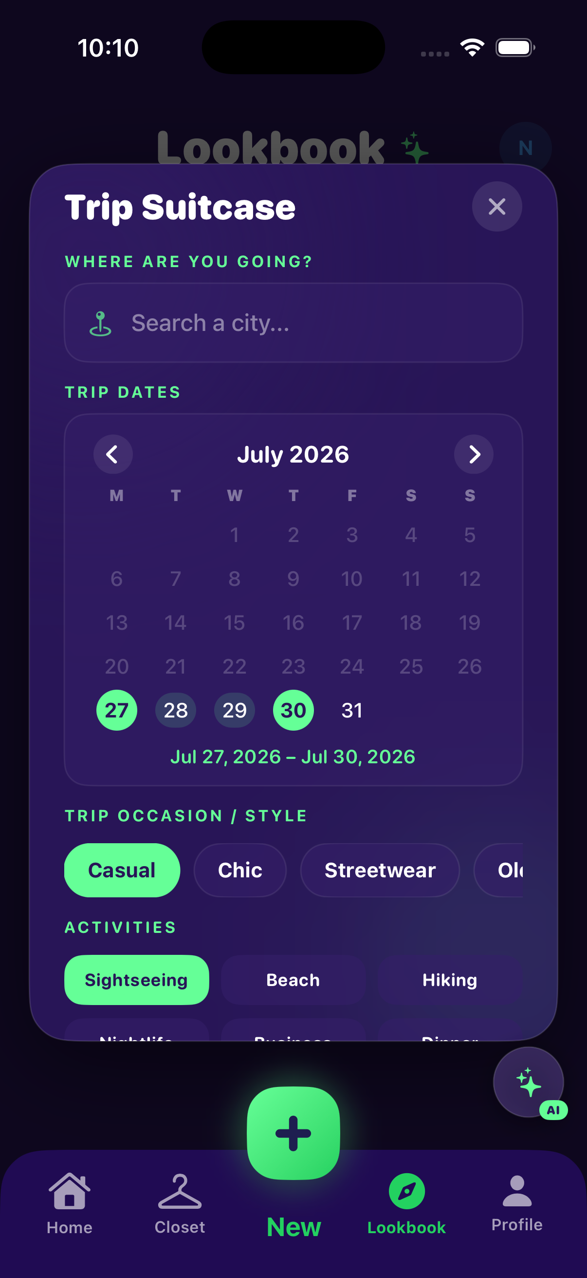 Création d’un voyage dans le Trip Planner Clofit